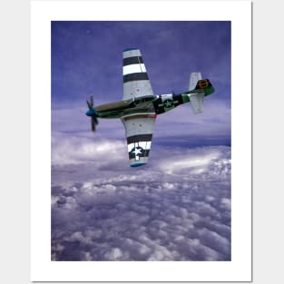 Mustang Fighter Patrols the Skies Above the Clouds Posters and Art